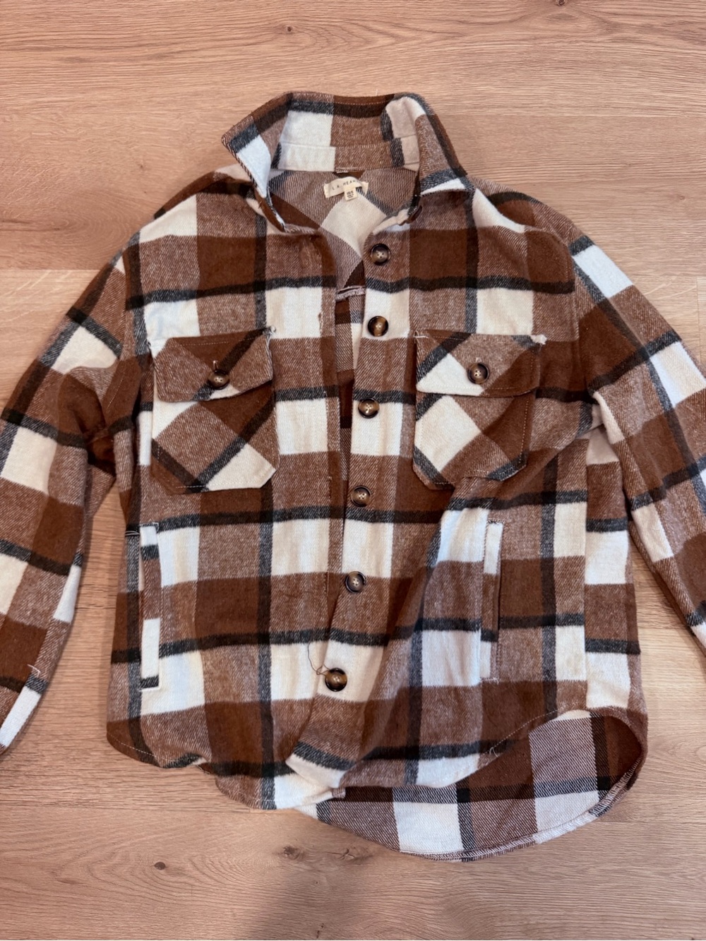 La Hearts Brown and Cream Plaid Button-Up Shacket